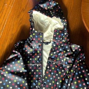 Lands End raincoat, in EUC. Pockets, hood with reflective strip